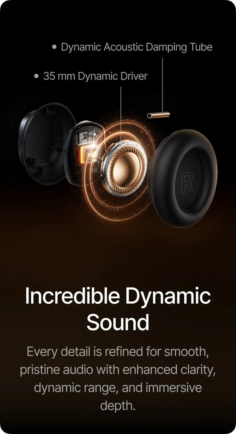 Close-up of a dynamic acoustic damping tube with text highlighting features and sound quality.