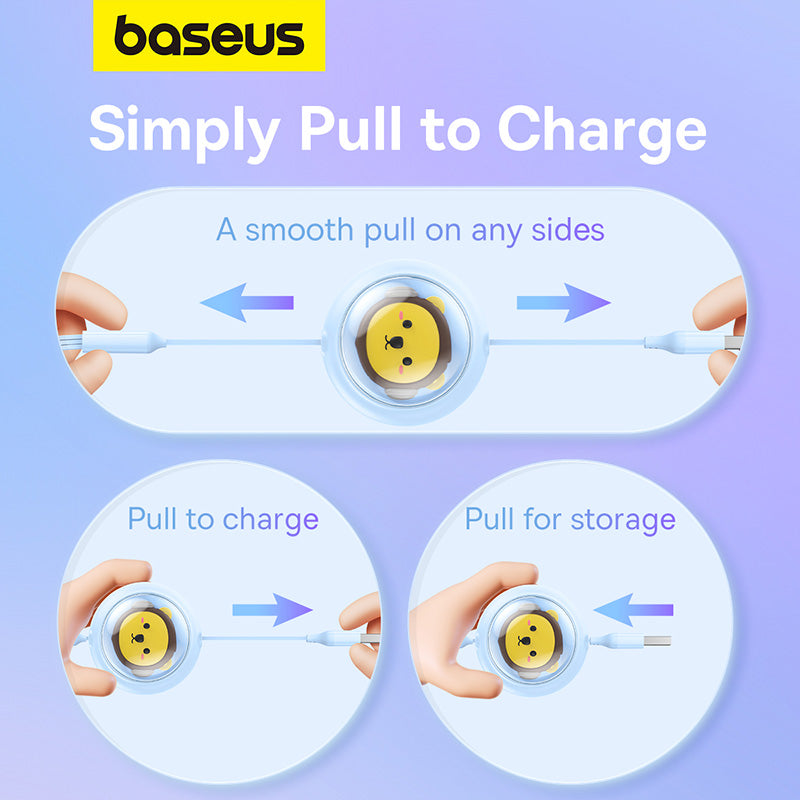 Baseus Leo Retractable Charging Cable 3-in-1 USB to M+L+C 3.5A Blue 10