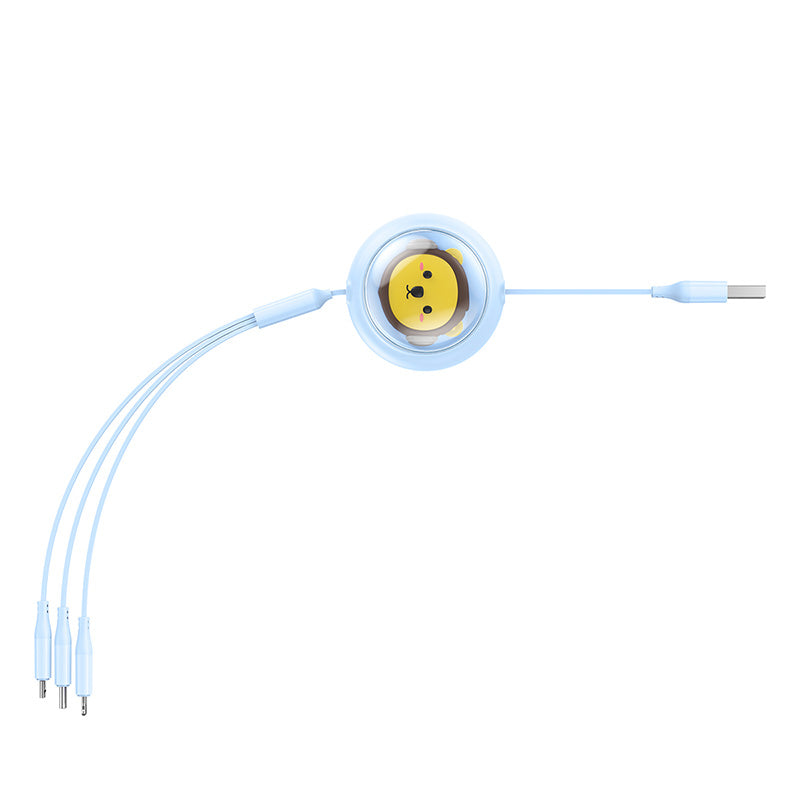 Baseus Leo Retractable Charging Cable 3-in-1 USB to M+L+C 3.5A Blue 5