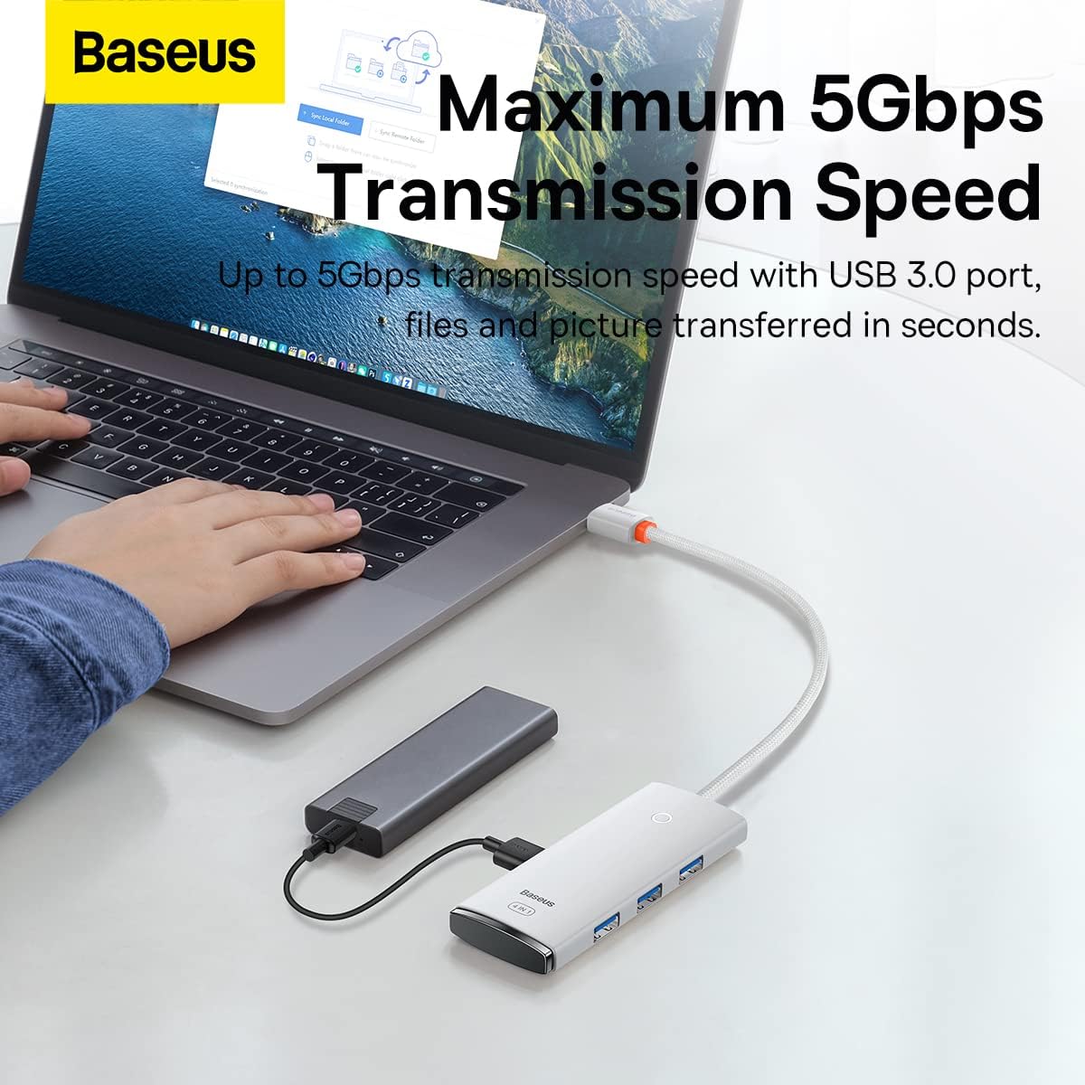 Baseus Lite Series 4-Port USB-A HUB Adapter (USB-A to USB-A 3.0 x4) - 25cm White 6