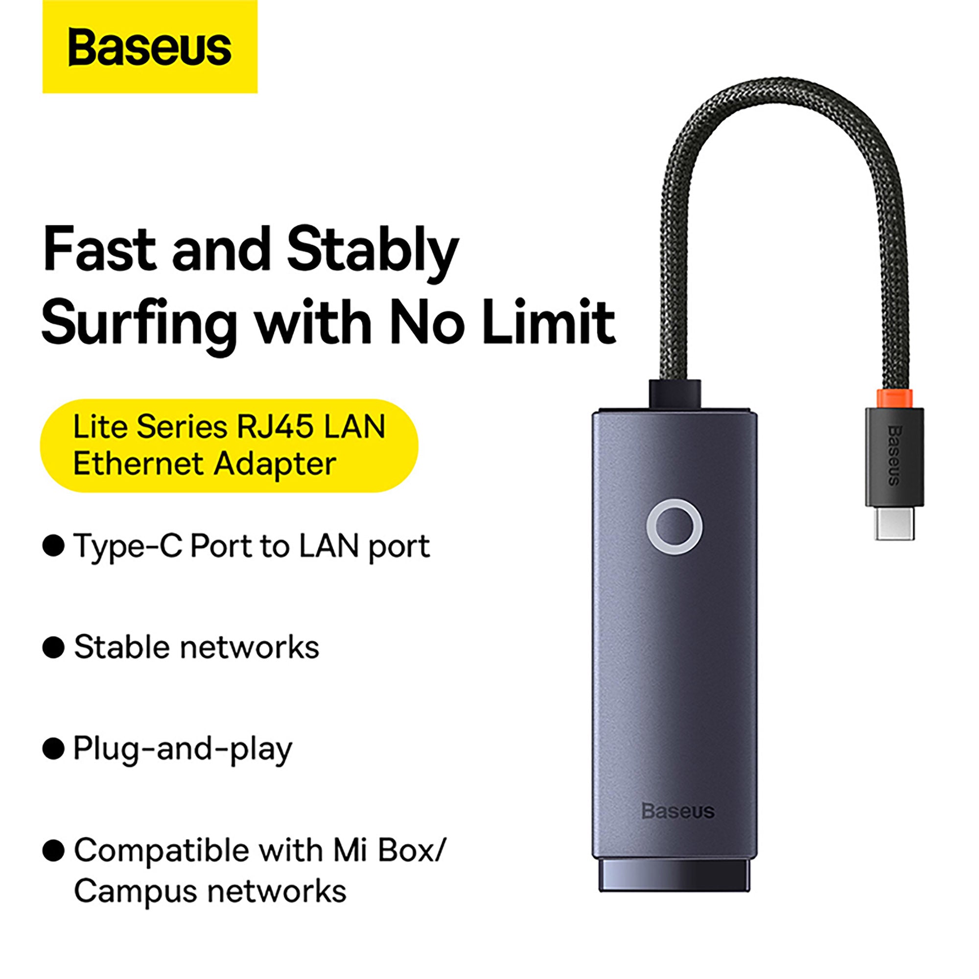 Baseus Lite Series Ethernet Adapter Type-C to RJ45 LAN Port 2