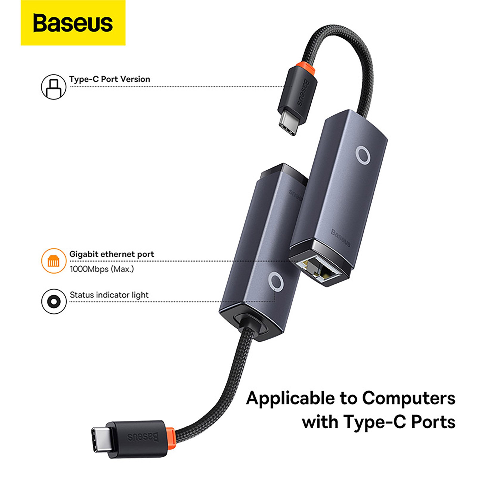 Baseus Lite Series Ethernet Adapter Type-C to RJ45 LAN Port 3