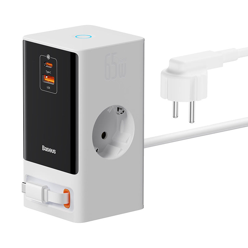 Baseus PowerCombo Series 65W Digital PowerStrip with Retractable-C Cable - Smart Version White 2