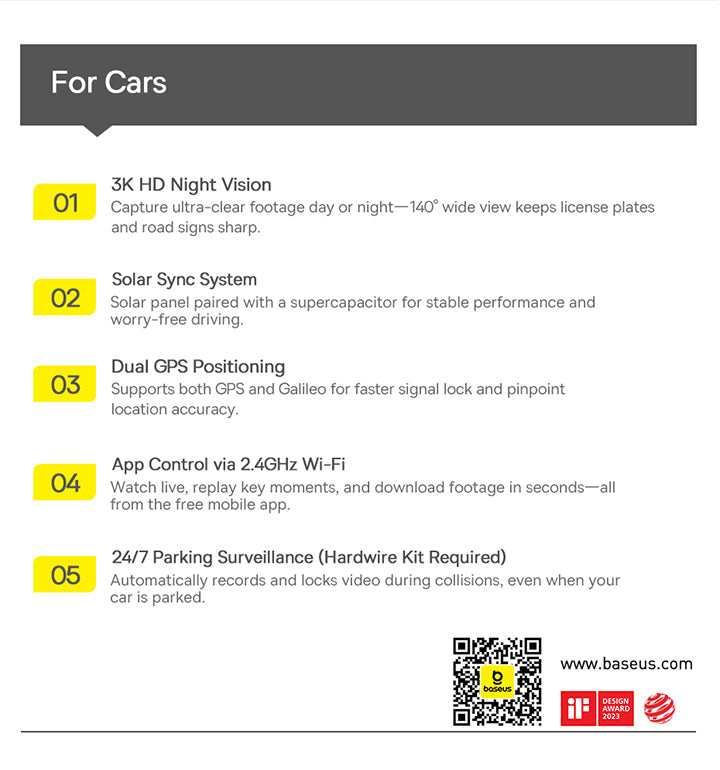 Baseus PrimeTrip VD1 Dash Cam 3K+1080p - Cosmic Black
