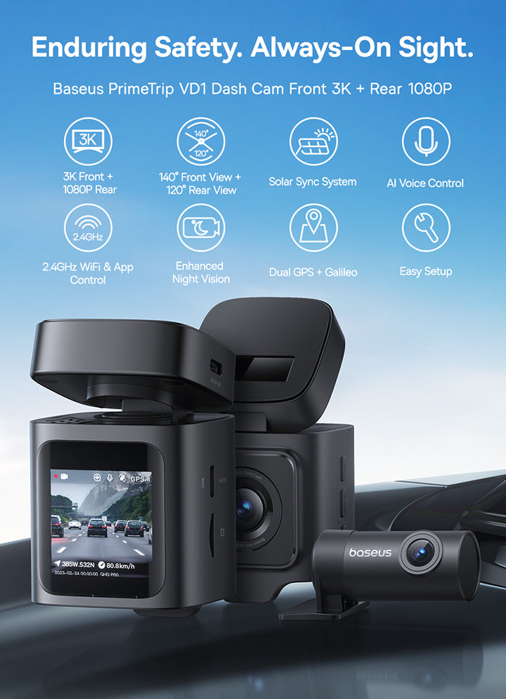 Baseus PrimeTrip VD1 Dash Cam 3K+1080p - Cosmic Black
