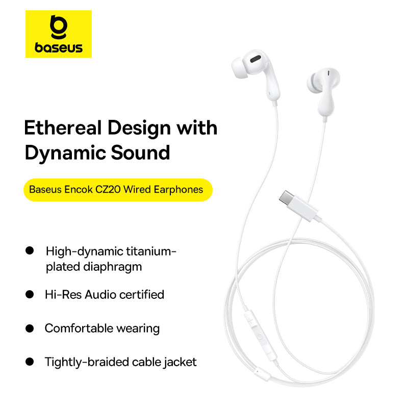 Baseus Encok CZ20 Wired Earphones - Moon White