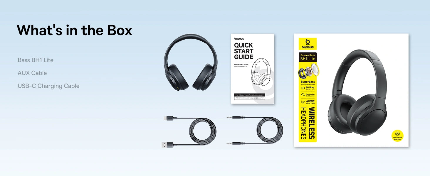 Whats in The Box Baseus Bh1 Lite Wireless HeadPhones