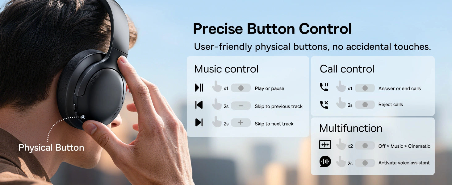 Precise Button Control for Baseus Bh1 Lite Wireless HeadPhones