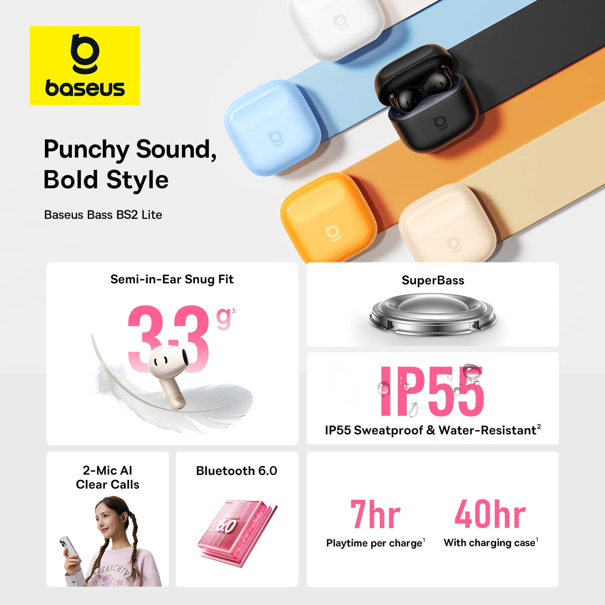 Baseus IP55 water-resistant true wireless earbuds