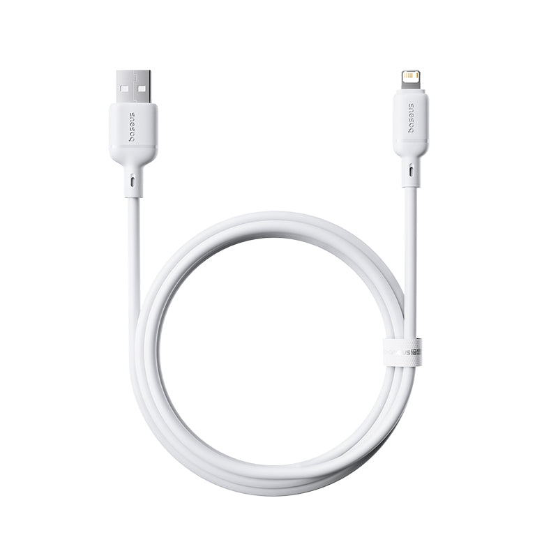 A white USB-A to Lightning cable coiled in a loop, shown on a plain white background. The brand name 'SUGAR' is printed vertically on both connector housings.