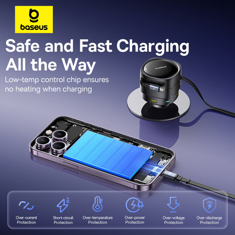 Baseus charging device with smartphone on a dark background