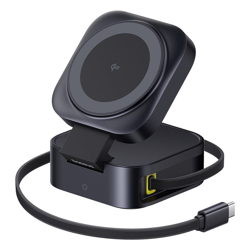 PicoGo 2-in-1 Magnetic Wireless Charger Qi2 67W With Type-C Cable and On White Background